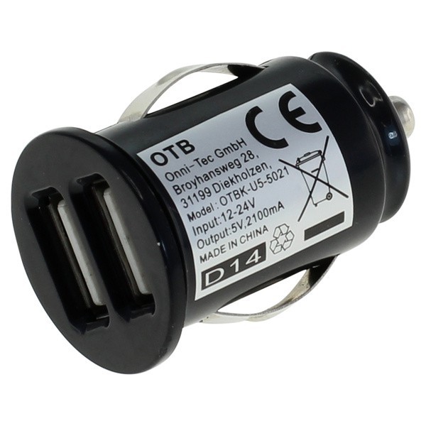 Dual USB Tiny Autolader Zwart 2.1A voor Samsung Galaxy S3